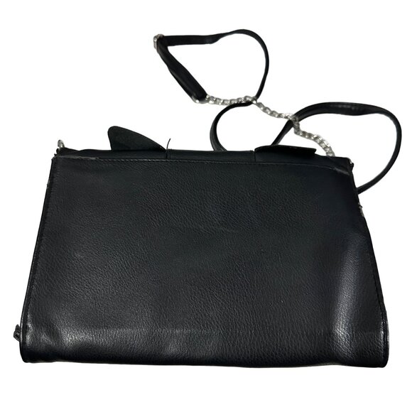 Nicole Miller black vegan leather ruffle and chain embellished crossbody purse - Picture 2 of 8